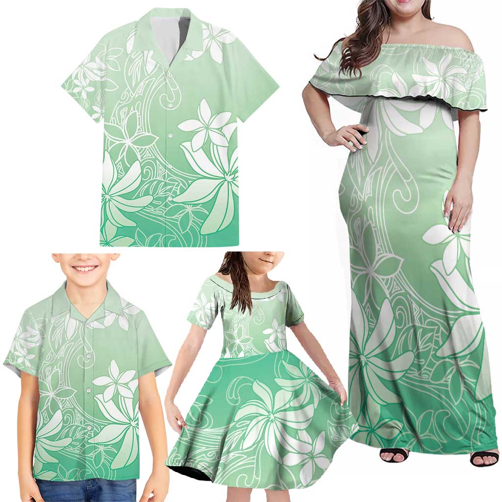Tiare Tahiti Family Matching Off Shoulder Maxi Dress and Hawaiian Shirt Matcha Polynesia Motifs - Polynesian Pride