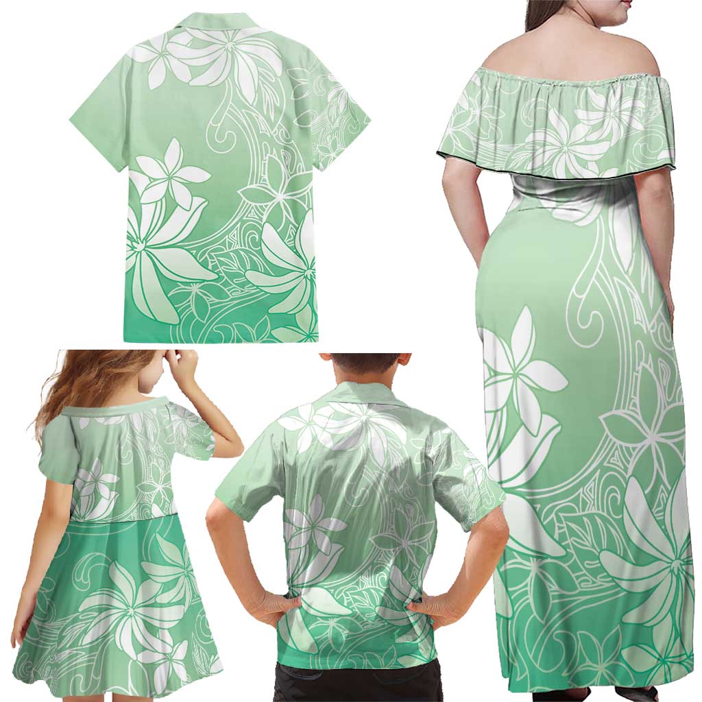 Tiare Tahiti Family Matching Off Shoulder Maxi Dress and Hawaiian Shirt Matcha Polynesia Motifs - Polynesian Pride