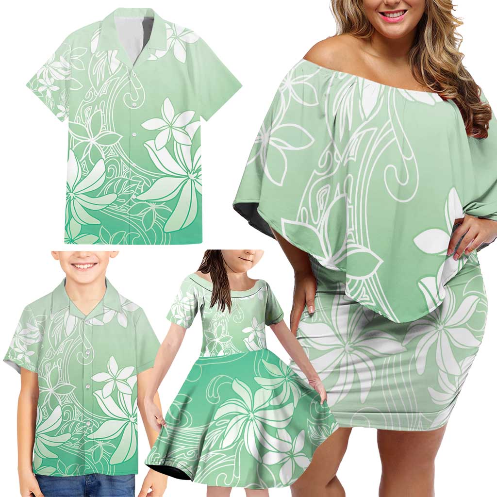 Tiare Tahiti Family Matching Off Shoulder Short Dress and Hawaiian Shirt Matcha Polynesia Motifs - Polynesian Pride