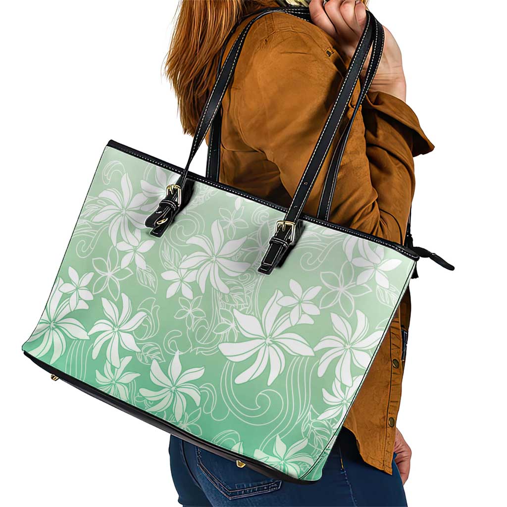 Tiare Tahiti Leather Tote Bag Matcha Polynesia Motifs - Polynesian Pride
