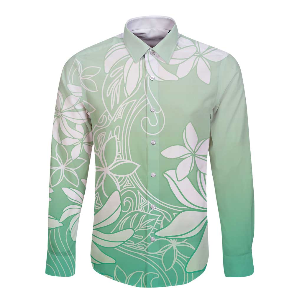 Tiare Tahiti Long Sleeve Button Shirt Matcha Polynesia Motifs - Polynesian Pride