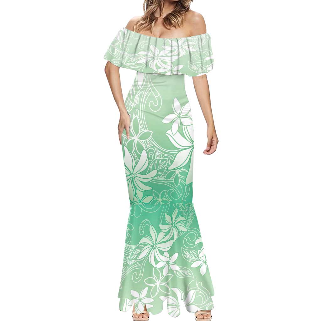 Tiare Tahiti Mermaid Dress Matcha Polynesia Motifs - Polynesian Pride