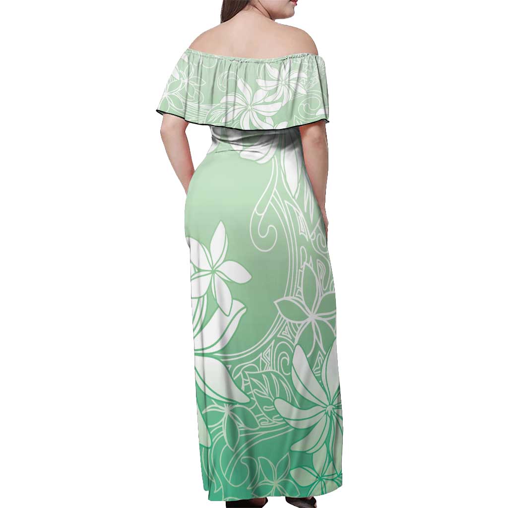 Tiare Tahiti Off Shoulder Maxi Dress Matcha Polynesia Motifs - Polynesian Pride