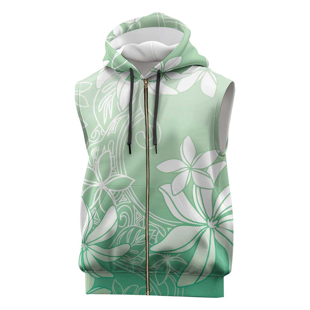 Tiare Tahiti Sleeveless Zip Hoodie Matcha Polynesia Motifs - Polynesian Pride