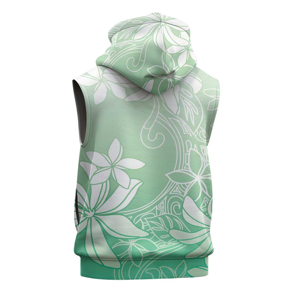 Tiare Tahiti Sleeveless Zip Hoodie Matcha Polynesia Motifs - Polynesian Pride