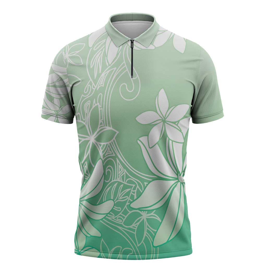 Tiare Tahiti Zipper Polo Shirt Matcha Polynesia Motifs - Polynesian Pride