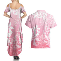 Tiare Tahiti Couples Matching Summer Maxi Dress and Hawaiian Shirt Pink Polynesia Motifs - Polynesian Pride