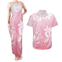 Tiare Tahiti Couples Matching Tank Maxi Dress and Hawaiian Shirt Pink Polynesia Motifs - Polynesian Pride