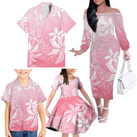 Tiare Tahiti Family Matching Off The Shoulder Long Sleeve Dress and Hawaiian Shirt Pink Polynesia Motifs - Polynesian Pride