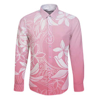 Tiare Tahiti Family Matching Off The Shoulder Long Sleeve Dress and Hawaiian Shirt Pink Polynesia Motifs - Polynesian Pride