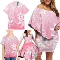 Tiare Tahiti Family Matching Off Shoulder Short Dress and Hawaiian Shirt Pink Polynesia Motifs - Polynesian Pride