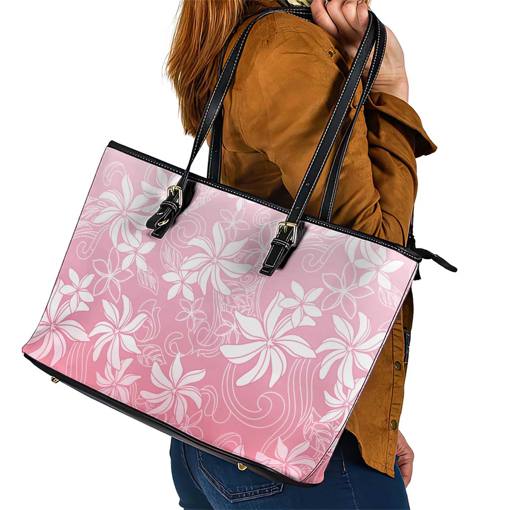 Tiare Tahiti Leather Tote Bag Pink Polynesia Motifs - Polynesian Pride