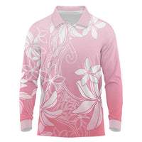Tiare Tahiti Long Sleeve Polo Shirt Pink Polynesia Motifs - Polynesian Pride