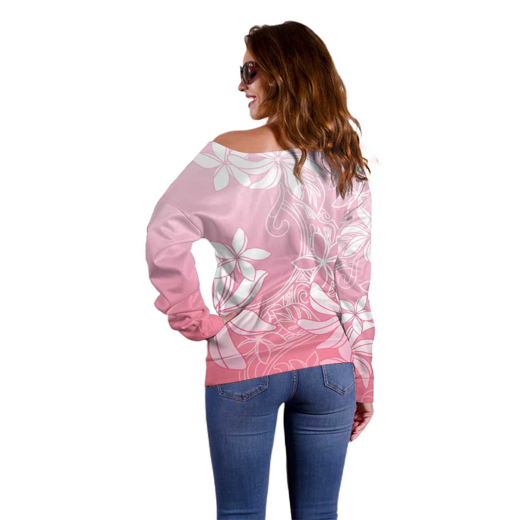 Tiare Tahiti Off Shoulder Sweater Pink Polynesia Motifs - Polynesian Pride