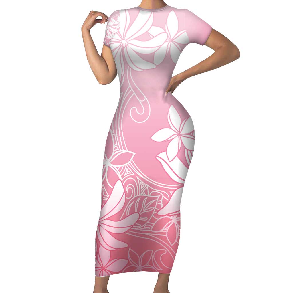 Tiare Tahiti Short Sleeve Bodycon Dress Pink Polynesia Motifs - Polynesian Pride