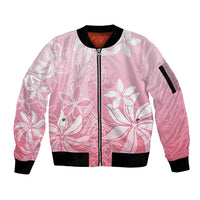 Tiare Tahiti Sleeve Zip Bomber Jacket Pink Polynesia Motifs - Polynesian Pride