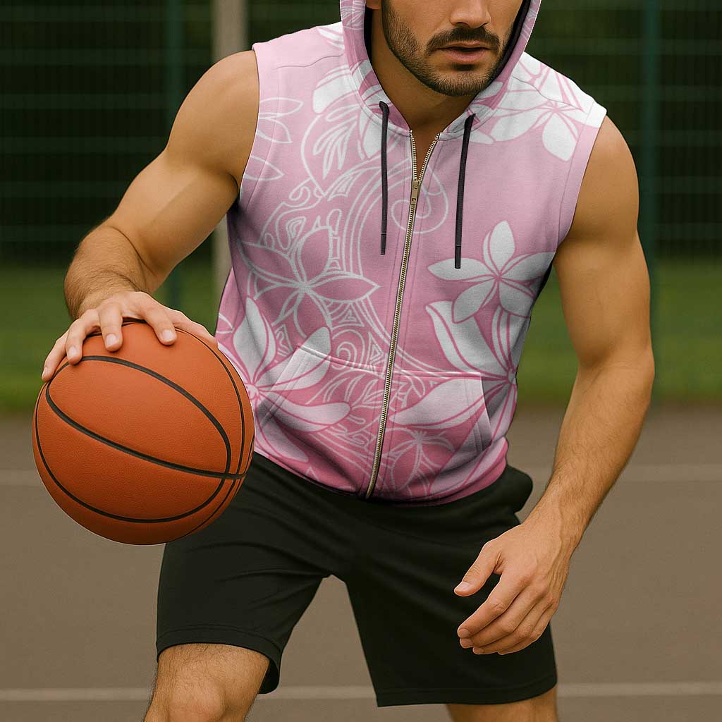 Tiare Tahiti Sleeveless Zip Hoodie Pink Polynesia Motifs - Polynesian Pride