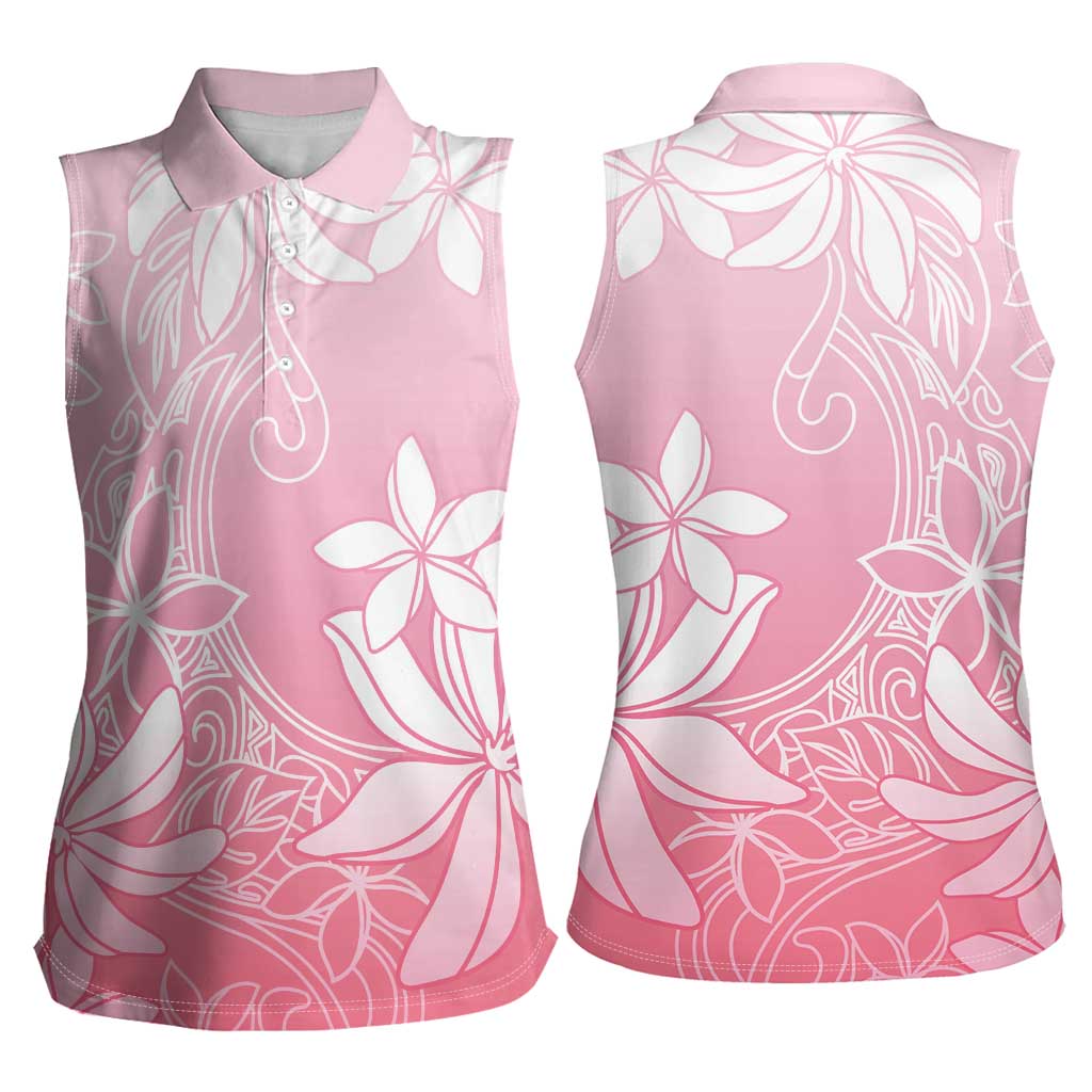Tiare Tahiti Women Sleeveless Polo Shirt Pink Polynesia Motifs - Polynesian Pride