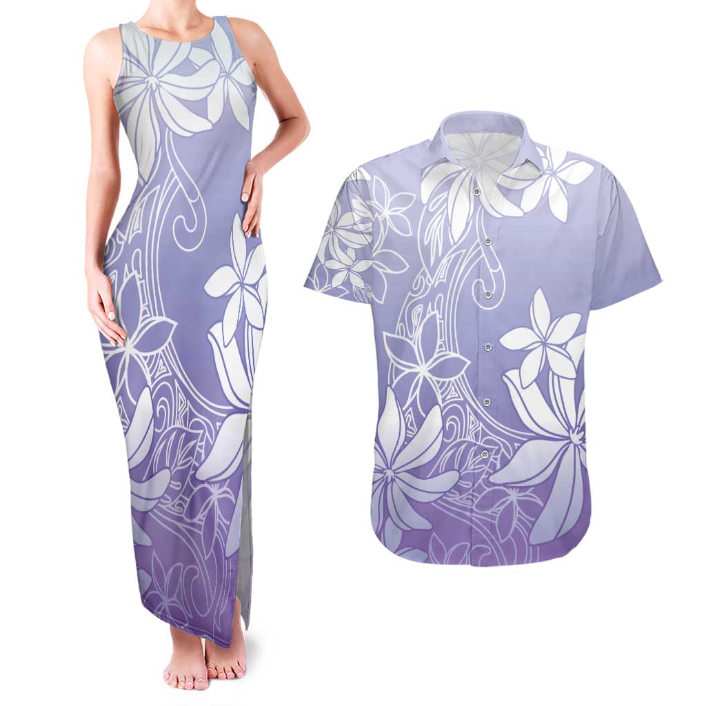 Tiare Tahiti Couples Matching Tank Maxi Dress and Hawaiian Shirt Purple Polynesia Motifs - Polynesian Pride