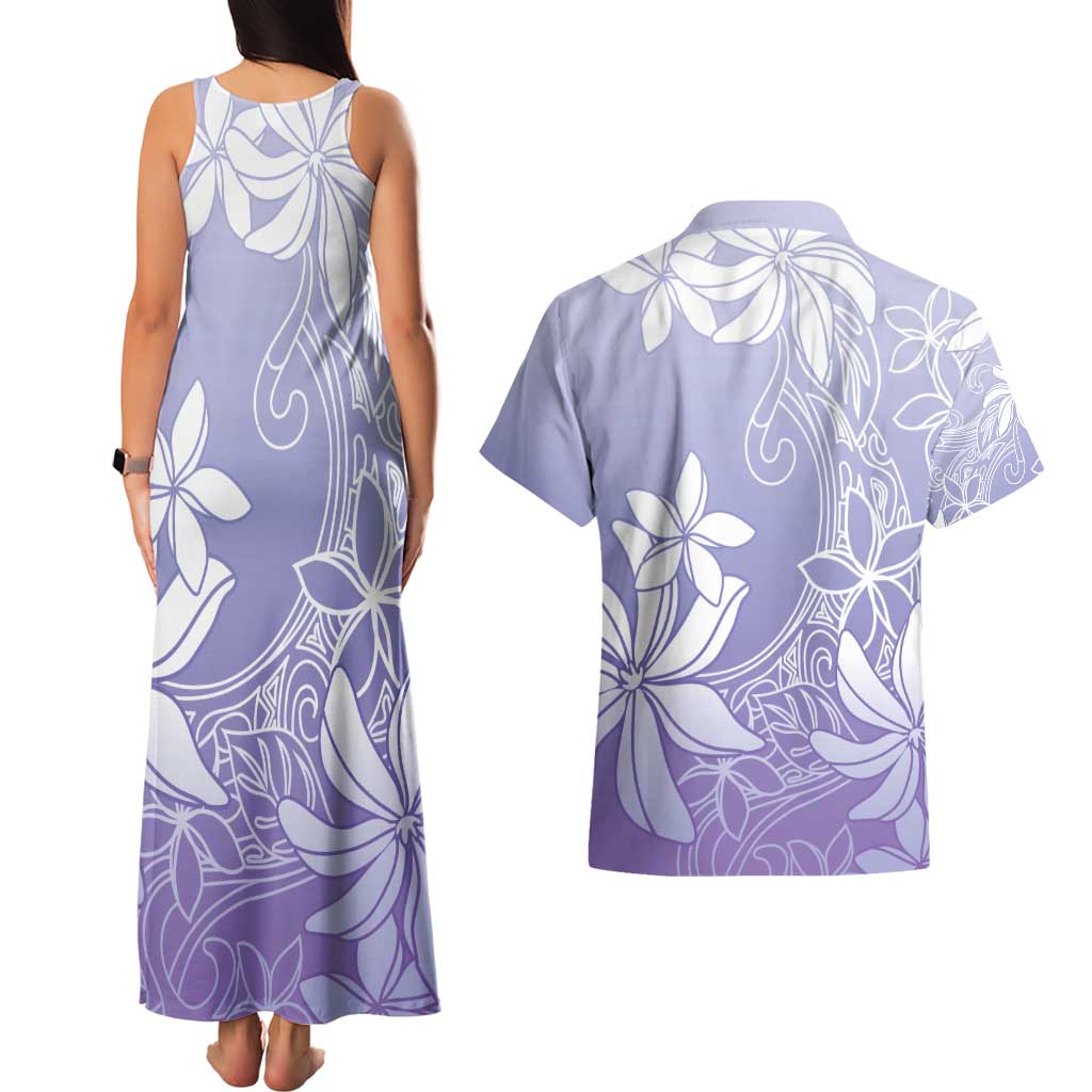 Tiare Tahiti Couples Matching Tank Maxi Dress and Hawaiian Shirt Purple Polynesia Motifs - Polynesian Pride