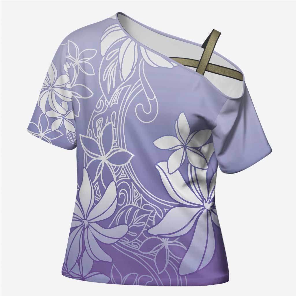Tiare Tahiti Cross Shoulder Shirt Purple Polynesia Motifs - Polynesian Pride