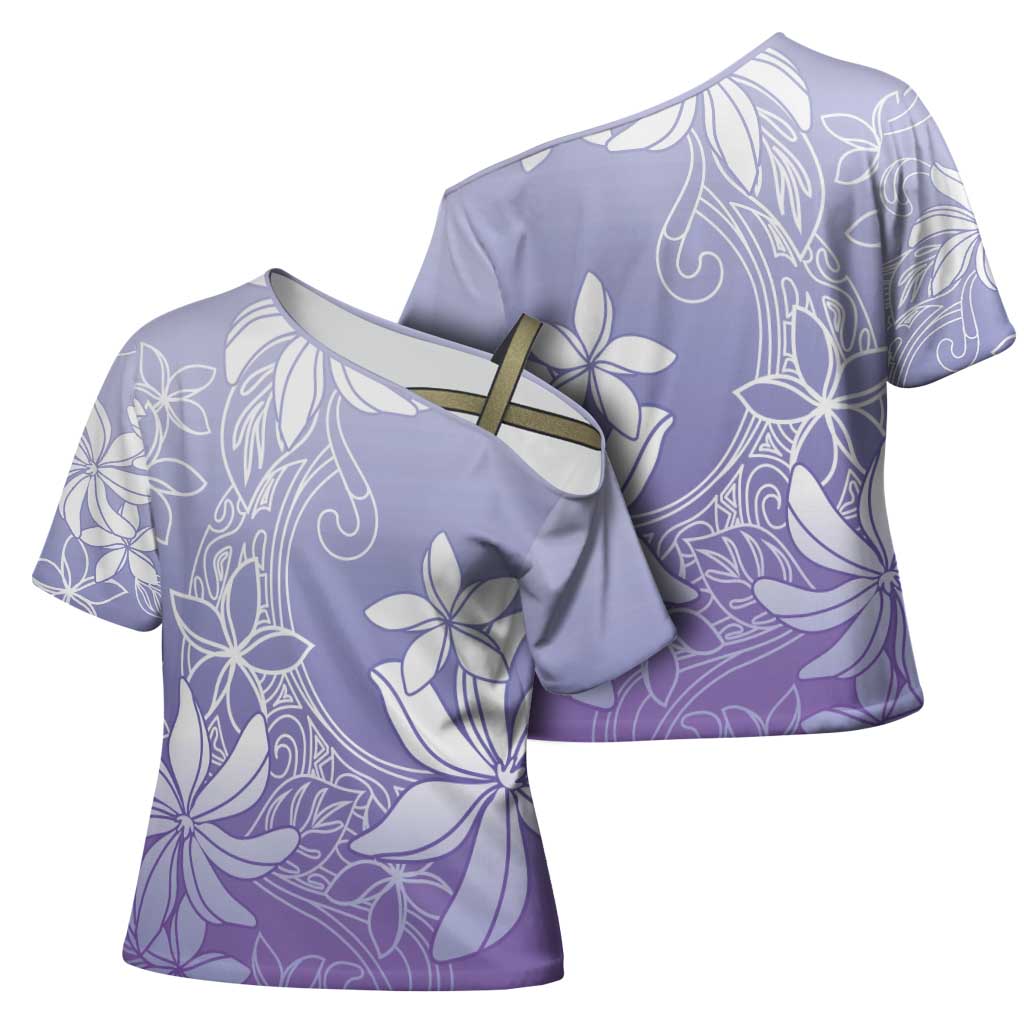 Tiare Tahiti Cross Shoulder Shirt Purple Polynesia Motifs - Polynesian Pride