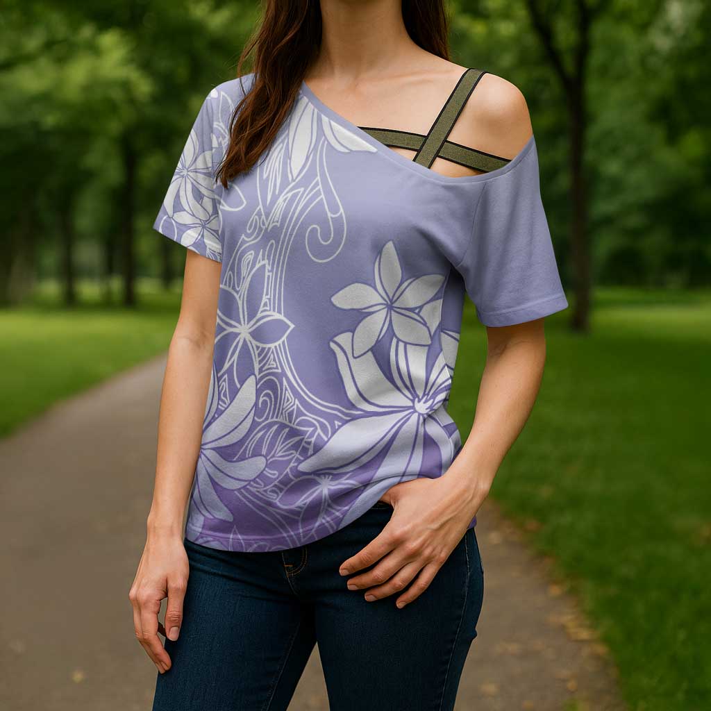 Tiare Tahiti Cross Shoulder Shirt Purple Polynesia Motifs - Polynesian Pride