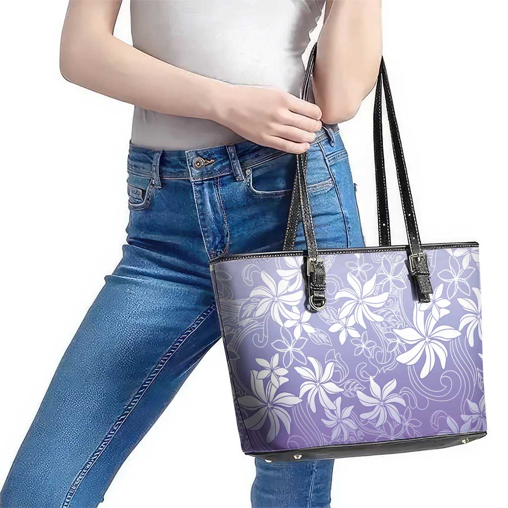 Tiare Tahiti Leather Tote Bag Purple Polynesia Motifs - Polynesian Pride