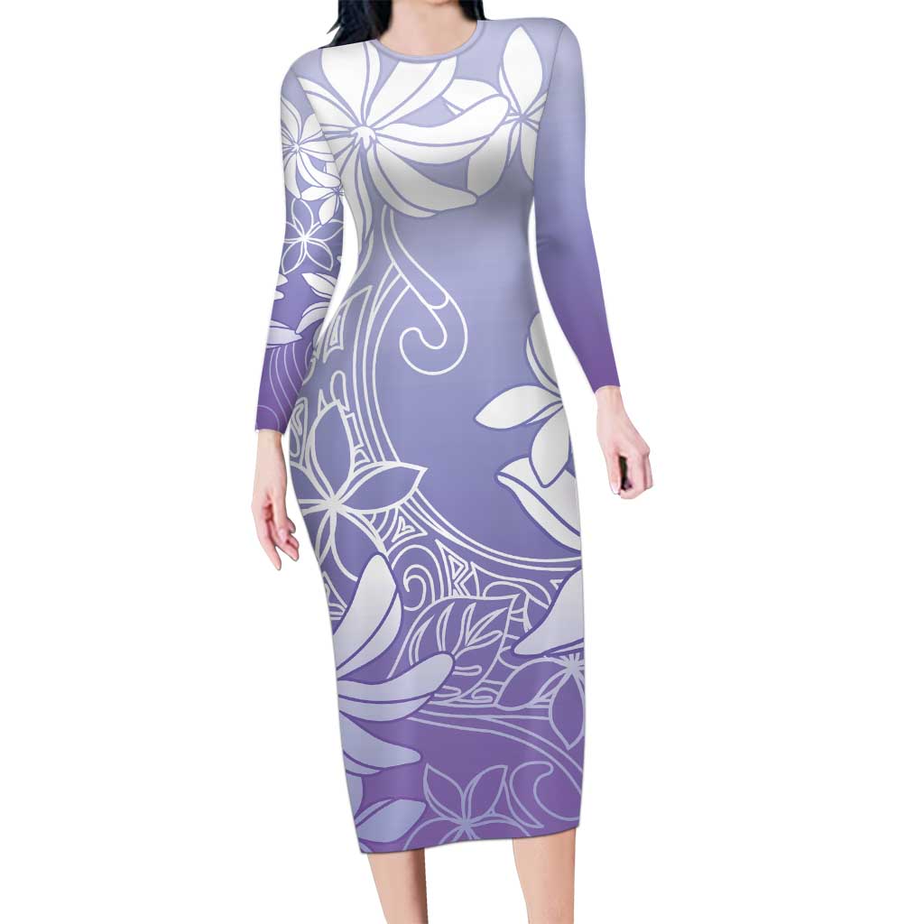 Tiare Tahiti Long Sleeve Bodycon Dress Purple Polynesia Motifs - Polynesian Pride