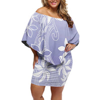Tiare Tahiti Off Shoulder Short Dress Purple Polynesia Motifs - Polynesian Pride
