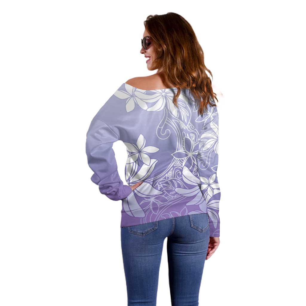 Tiare Tahiti Off Shoulder Sweater Purple Polynesia Motifs - Polynesian Pride