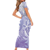 Tiare Tahiti Short Sleeve Bodycon Dress Purple Polynesia Motifs - Polynesian Pride