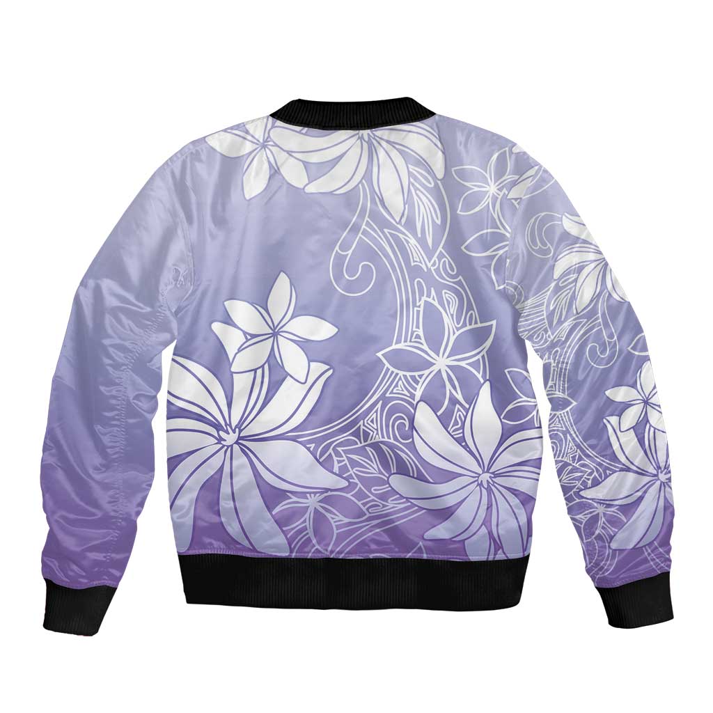 Tiare Tahiti Sleeve Zip Bomber Jacket Purple Polynesia Motifs - Polynesian Pride
