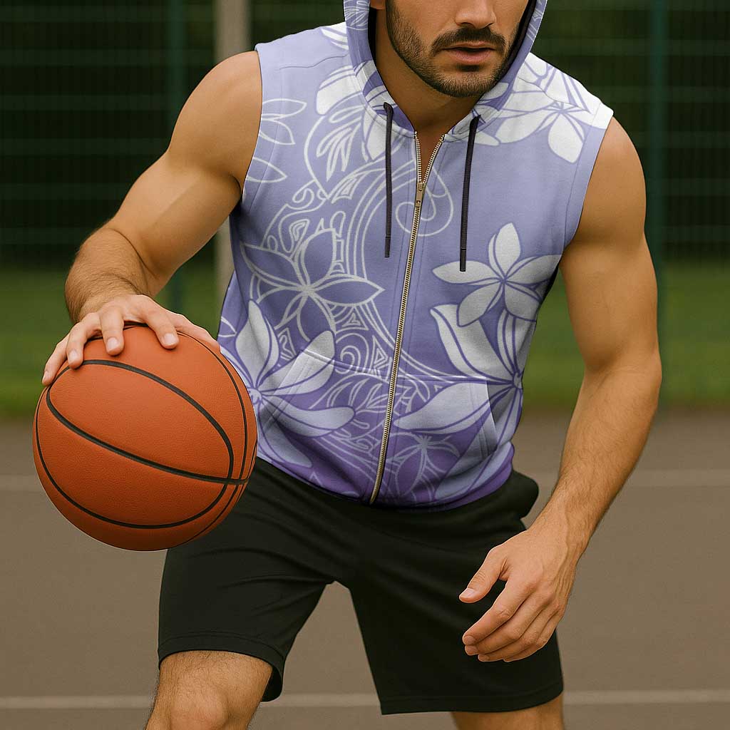 Tiare Tahiti Sleeveless Zip Hoodie Purple Polynesia Motifs - Polynesian Pride