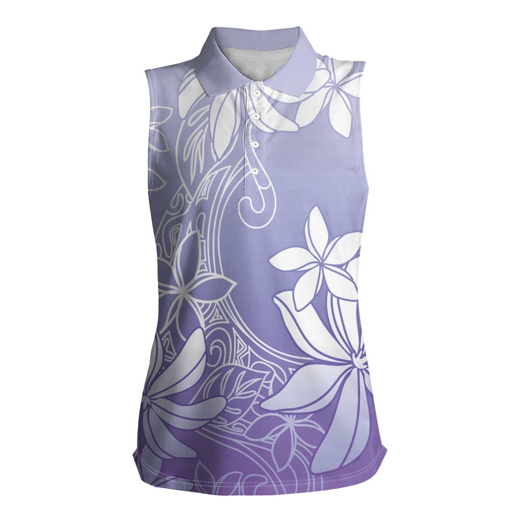 Tiare Tahiti Women Sleeveless Polo Shirt Purple Polynesia Motifs - Polynesian Pride