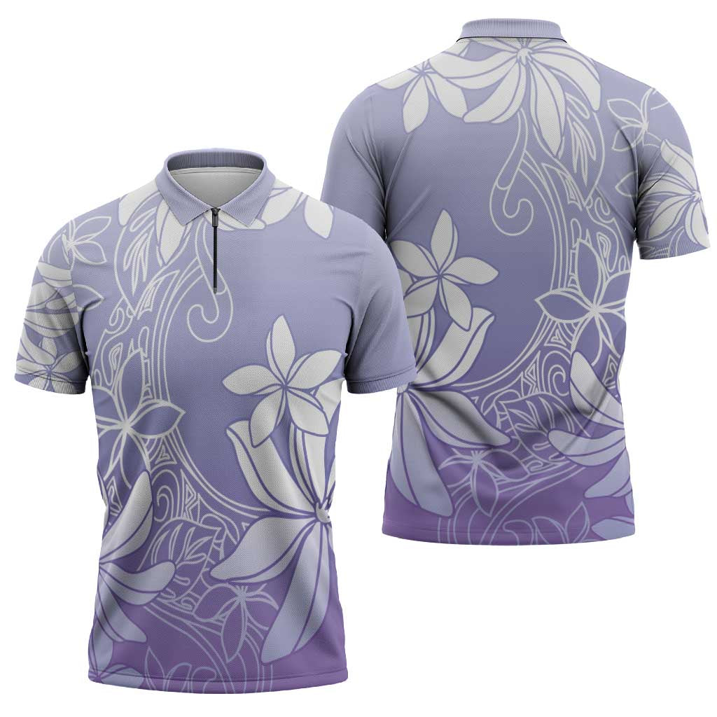 Tiare Tahiti Zipper Polo Shirt Purple Polynesia Motifs - Polynesian Pride