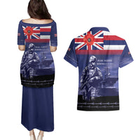 Hawaii Pearl Harbor Remembrance Day Couples Matching Puletasi and Hawaiian Shirt Flag Style