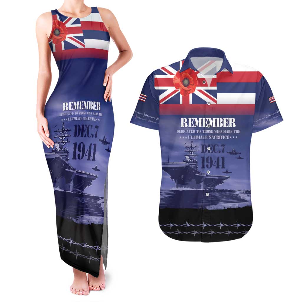 Hawaii Pearl Harbor Remembrance Day Couples Matching Tank Maxi Dress and Hawaiian Shirt Flag Style