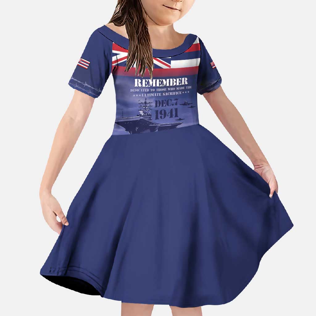 Hawaii Pearl Harbor Remembrance Day Family Matching Long Sleeve Bodycon Dress and Hawaiian Shirt Flag Style LT05 Daughter's Dress Blue - Polynesian Pride