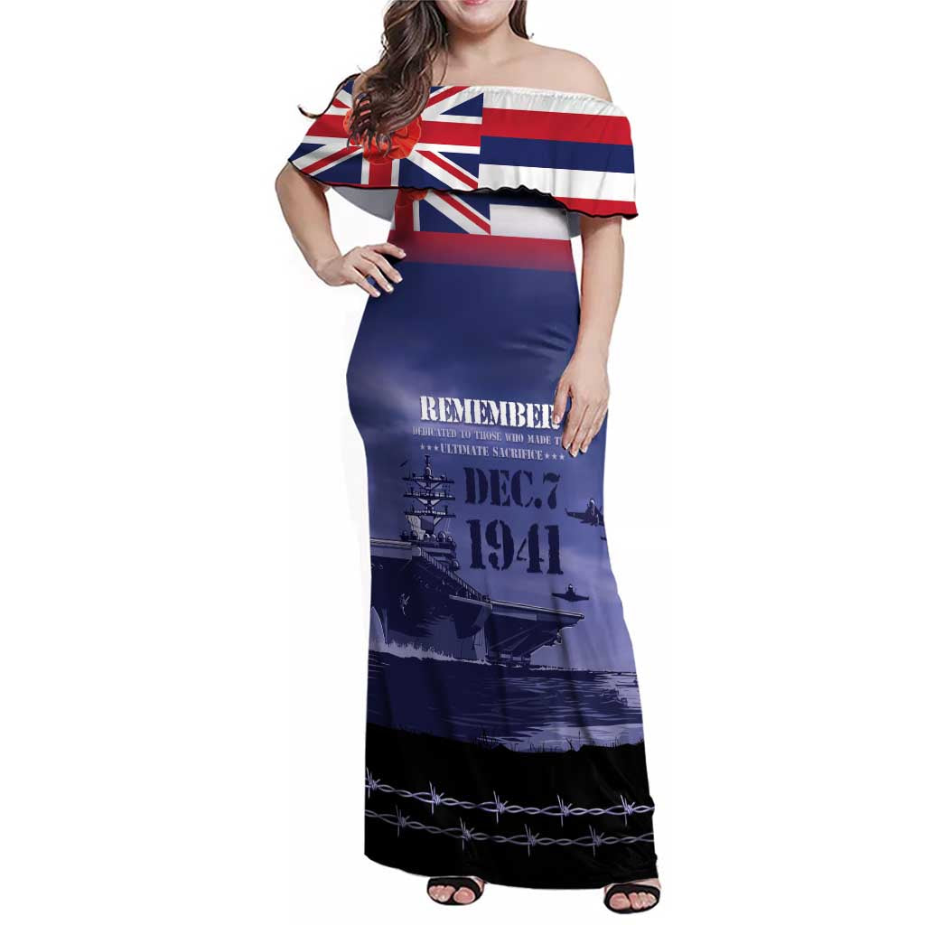 Hawaii Pearl Harbor Remembrance Day Family Matching Off Shoulder Maxi Dress and Hawaiian Shirt Flag Style