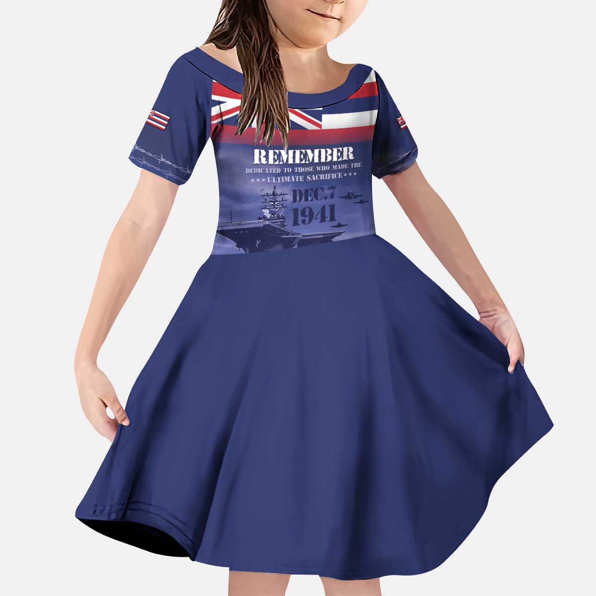 Hawaii Pearl Harbor Remembrance Day Kid Short Sleeve Dress Flag Style