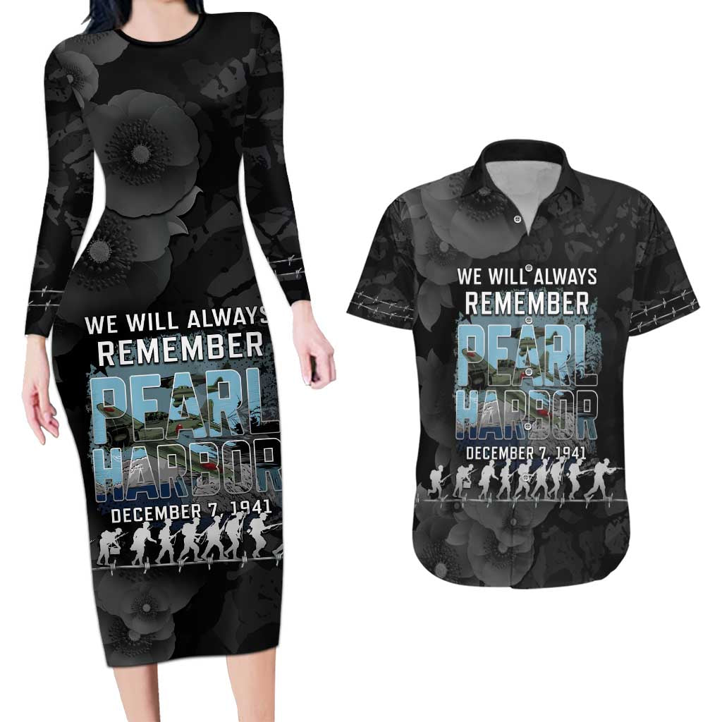 Personalized Pearl Harbor Remembrance Day Couples Matching Long Sleeve Bodycon Dress and Hawaiian Shirt We Will Always Remember