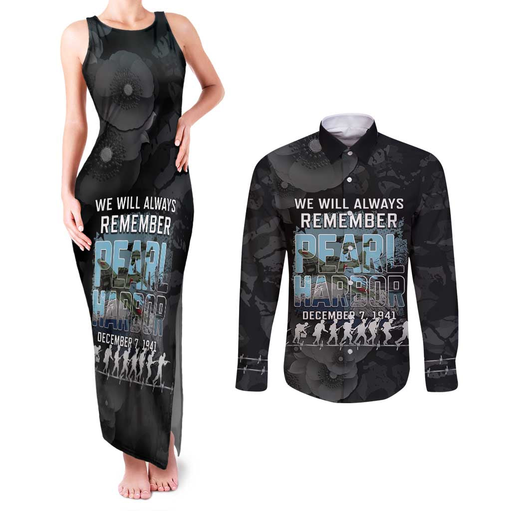 Personalized Pearl Harbor Remembrance Day Couples Matching Tank Maxi Dress and Long Sleeve Button Shirt We Will Always Remember