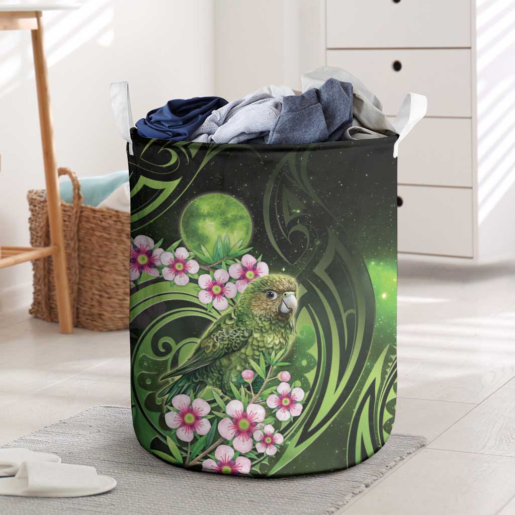 New Zealand Aotearoa Kakapo Laundry Basket Maori Pattern With Manuka Galaxy Style - Polynesian Pride