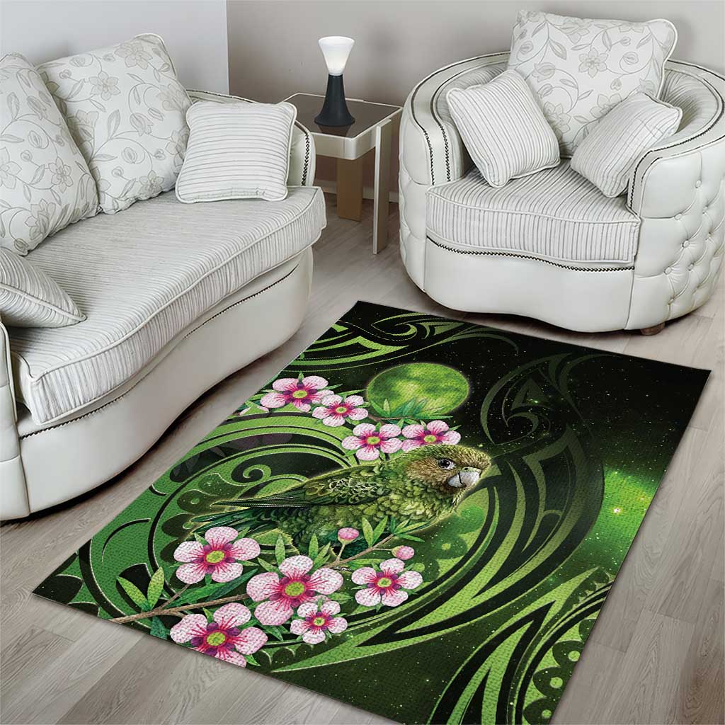 New Zealand Aotearoa Kakapo Area Rug Maori Pattern With Manuka Galaxy Style - Polynesian Pride