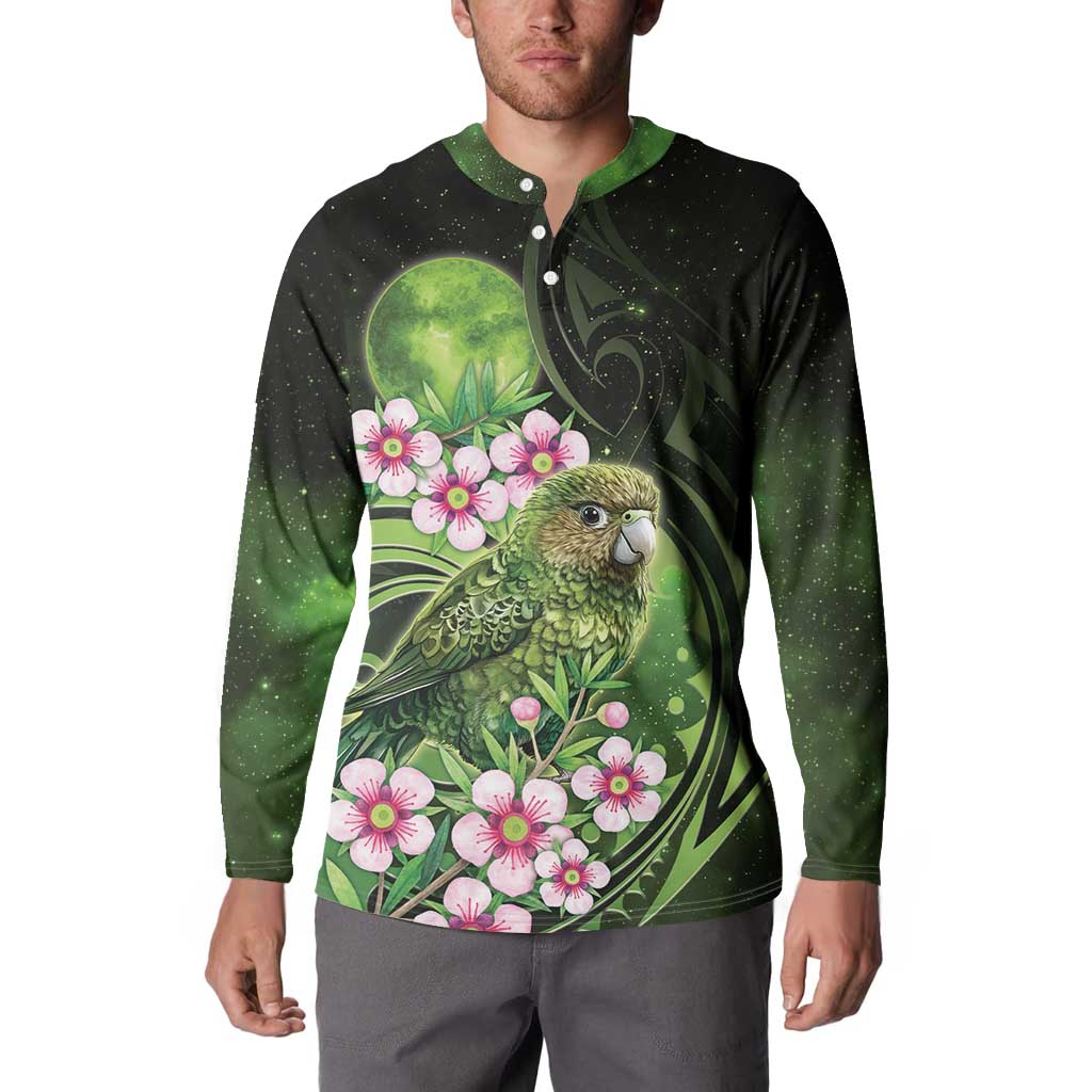 New Zealand Aotearoa Kakapo Button Sweatshirt Maori Pattern With Manuka Galaxy Style - Polynesian Pride