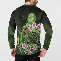 New Zealand Aotearoa Kakapo Button Sweatshirt Maori Pattern With Manuka Galaxy Style - Polynesian Pride