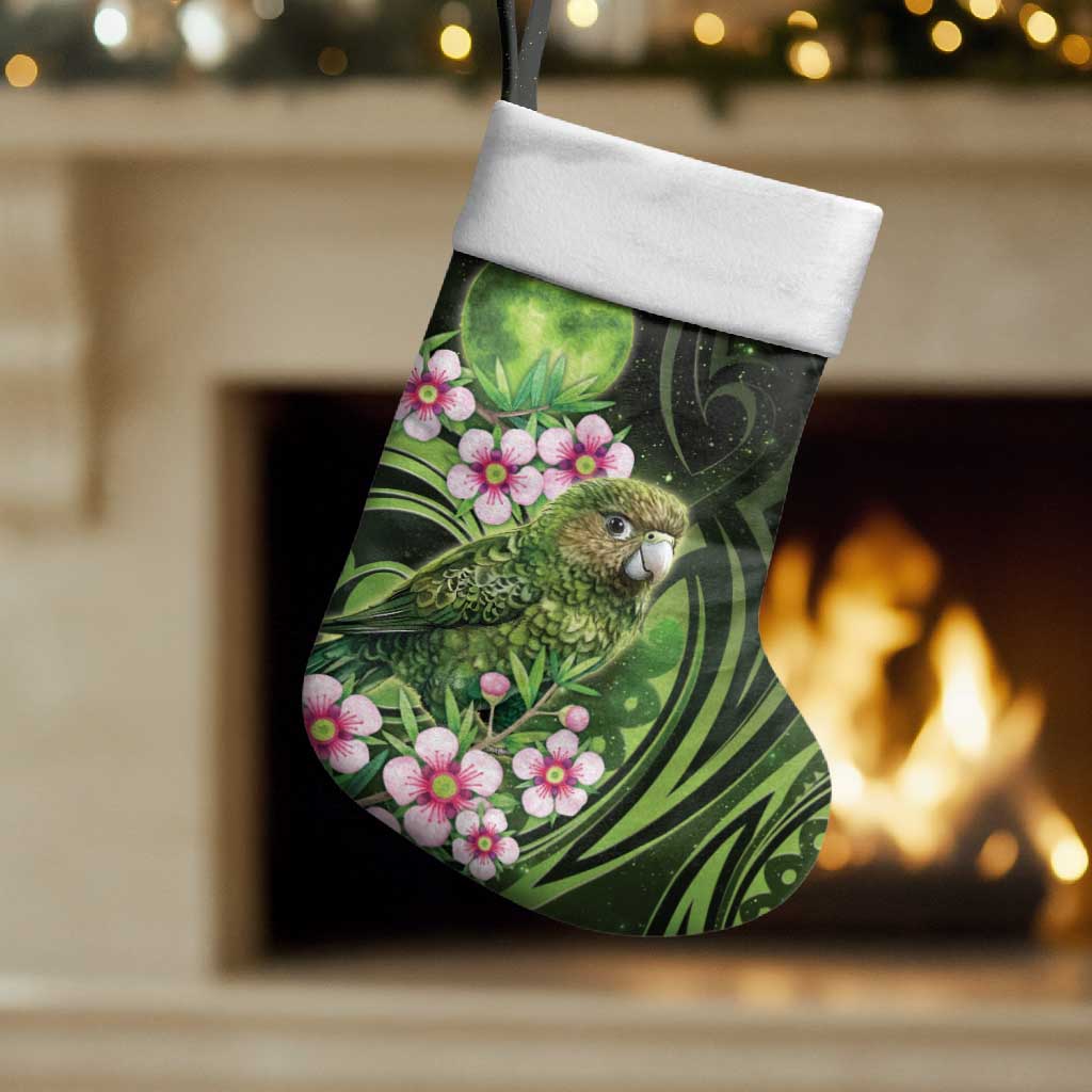 New Zealand Aotearoa Kakapo Christmas Stocking Maori Pattern With Manuka Galaxy Style - Polynesian Pride
