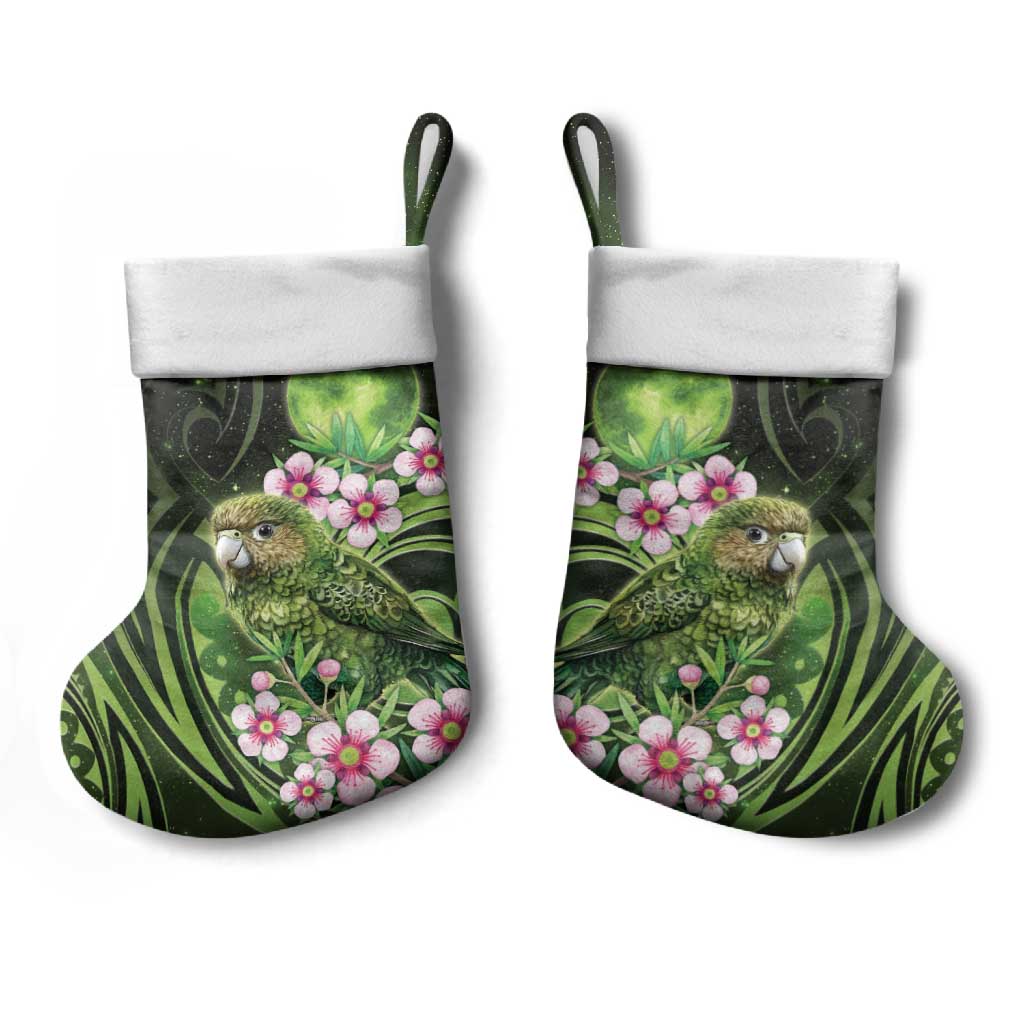 New Zealand Aotearoa Kakapo Christmas Stocking Maori Pattern With Manuka Galaxy Style - Polynesian Pride