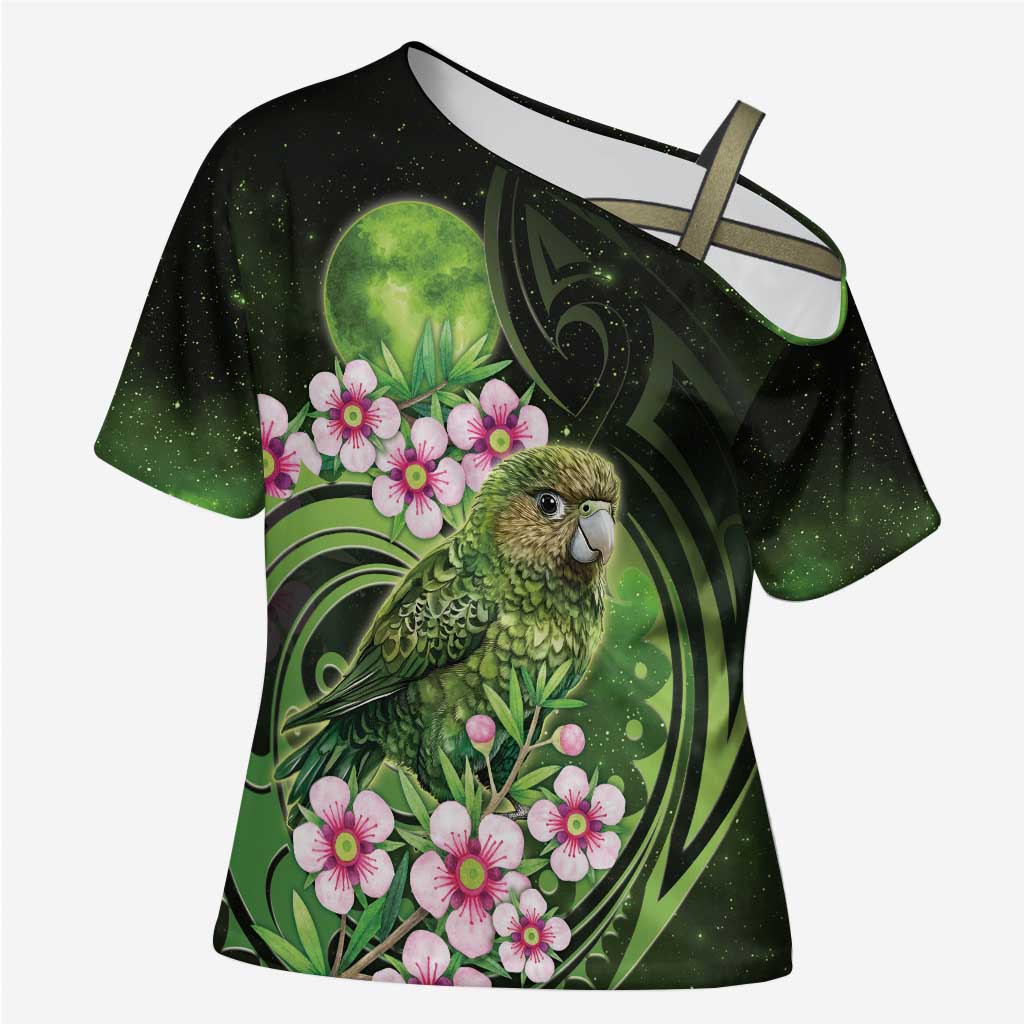 New Zealand Aotearoa Kakapo Cross Shoulder Shirt Maori Pattern With Manuka Galaxy Style - Polynesian Pride